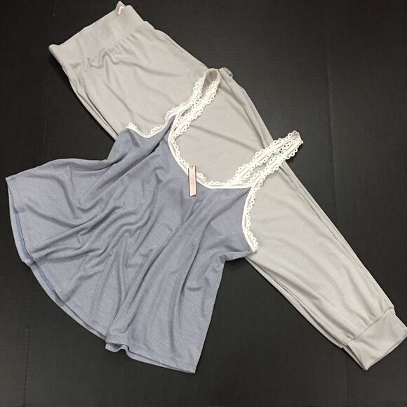 Victoria’s Secret Ribbed cami tank & pants pajama set Champagne Large - Picture 7 of 8